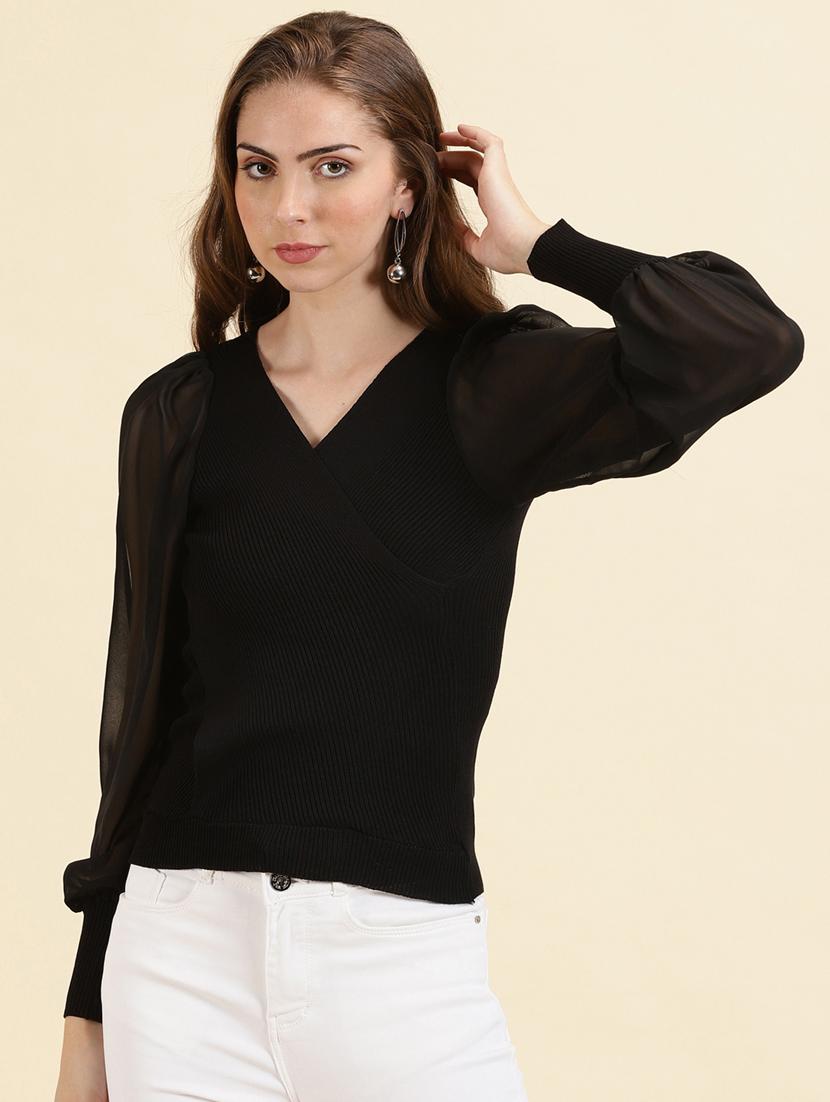 women v neck wrap top - 19698952 -  Zoom Image - 0