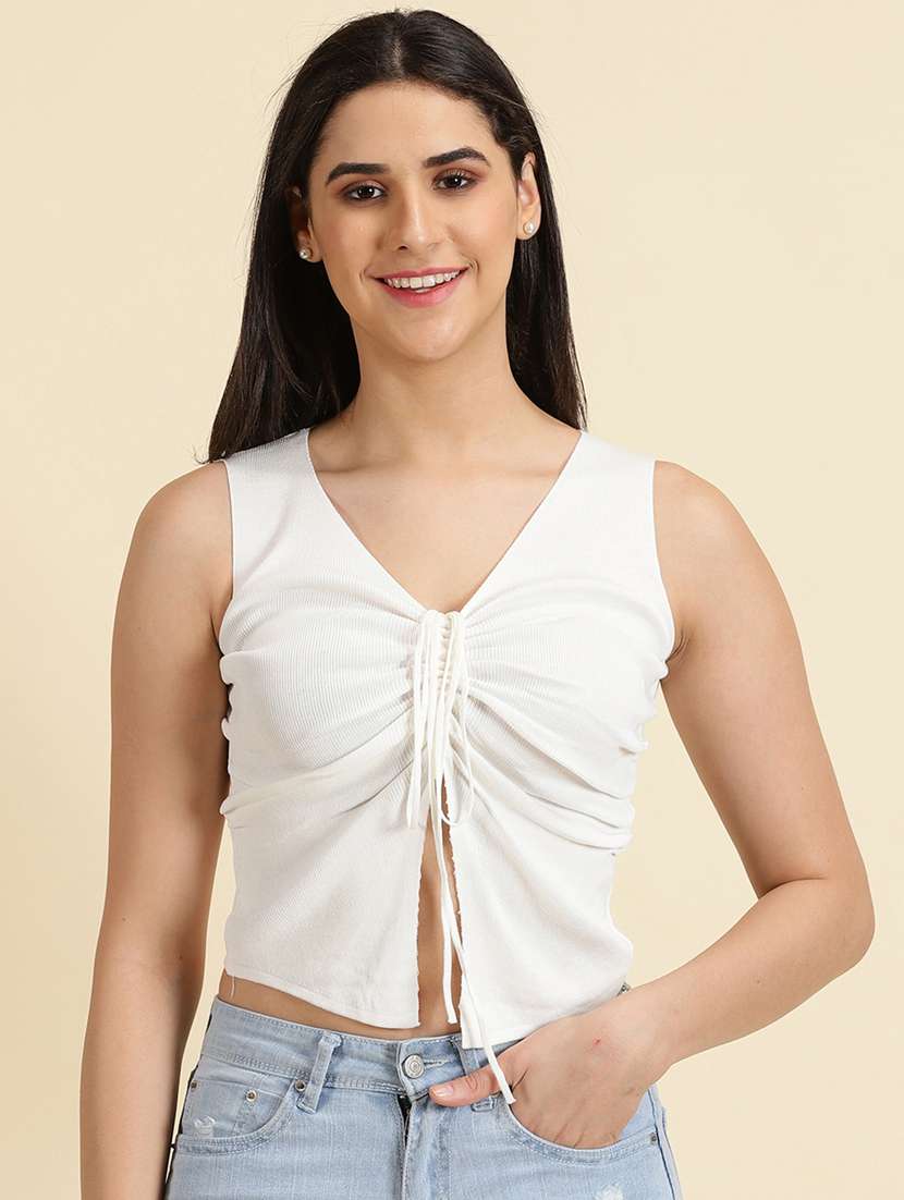 women's crop v neck top