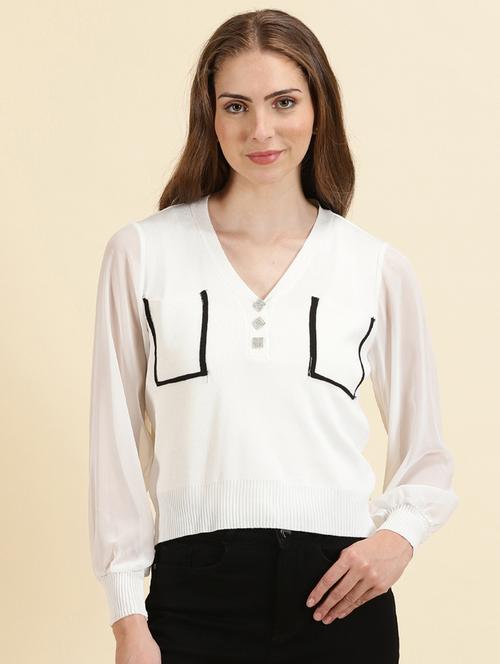 women's white v neck top - 19699018 - Standard Image - 0