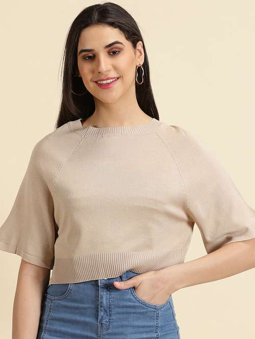 women's crop round neck top - 19699085 - Standard Image - 0