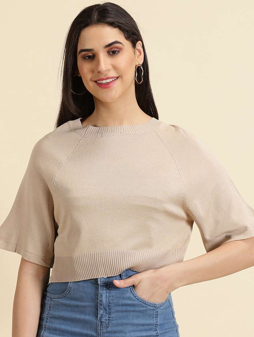 women's crop round neck top - 19699085 - Zoom Image - 0