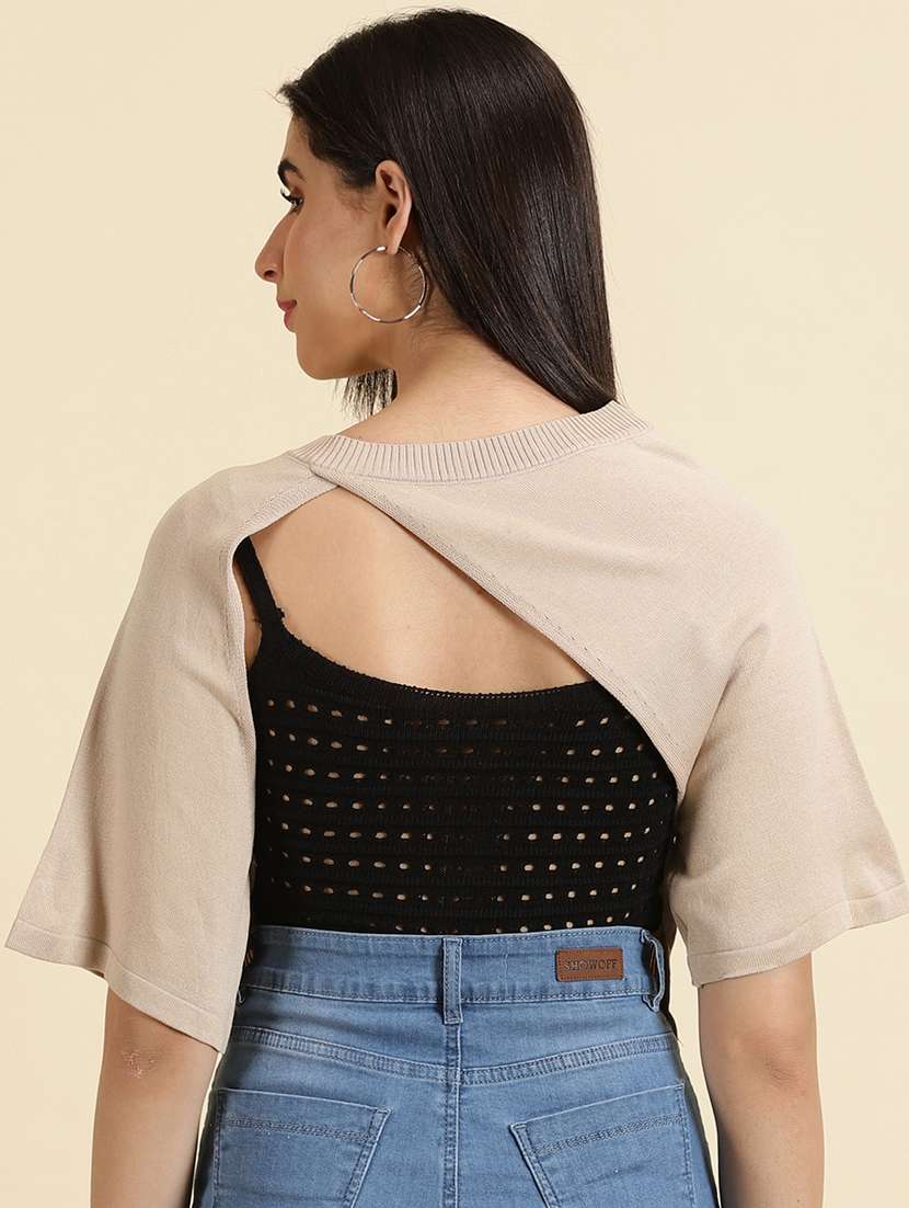 women's crop round neck top - 19699085 - Standard Image - 3