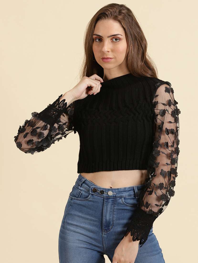 women's crop mock neck top