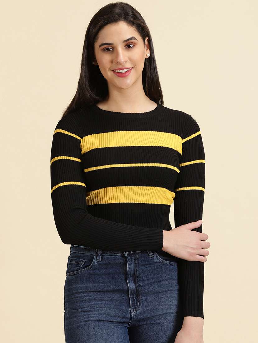 round neck color block crop top
