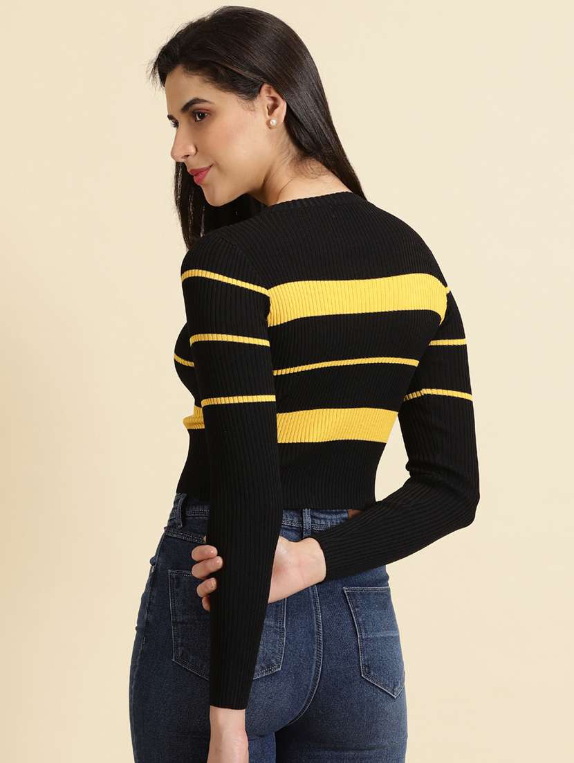 round neck color block crop top - 19699094 -  Standard Image - 3