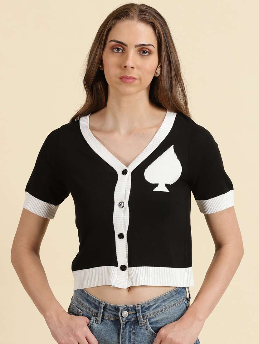 women's crop v neck top