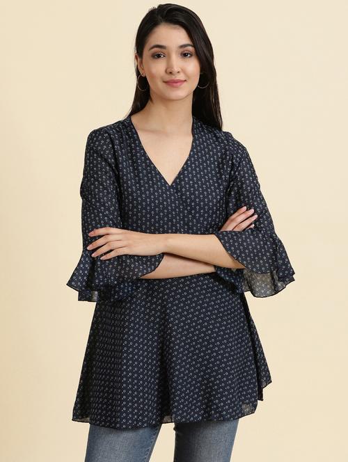 blue printed wrap top - 19699116 - Standard Image - 0