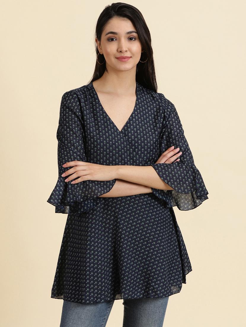blue printed wrap top - 19699116 - Zoom Image - 0
