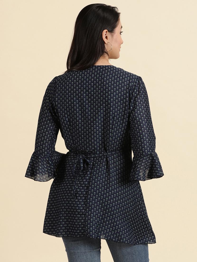 blue printed wrap top - 19699116 - Standard Image - 3