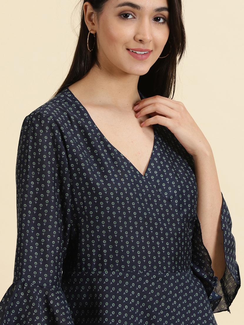 blue printed wrap top - 19699116 - Standard Image - 5