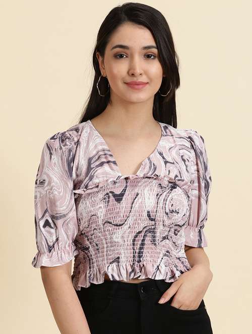 women's crop v neck top - 19699130 - Standard Image - 0