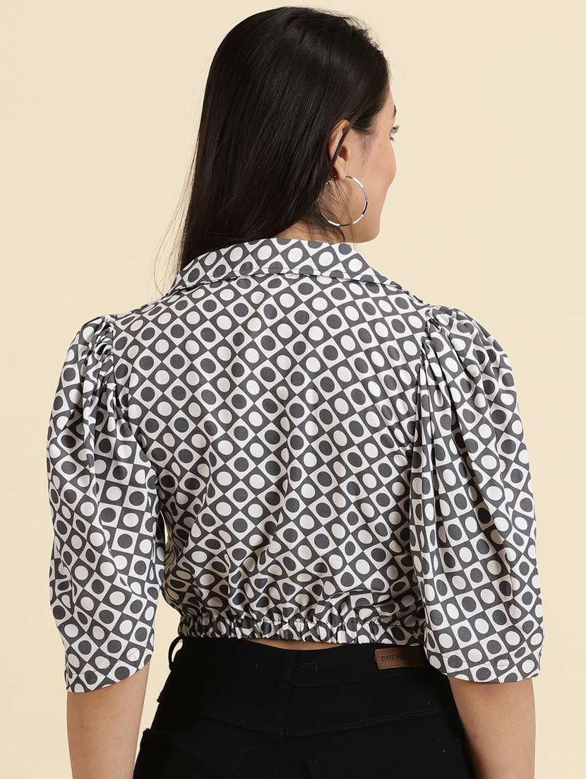 women's crop lapel neck top - 19699165 -  Standard Image - 3