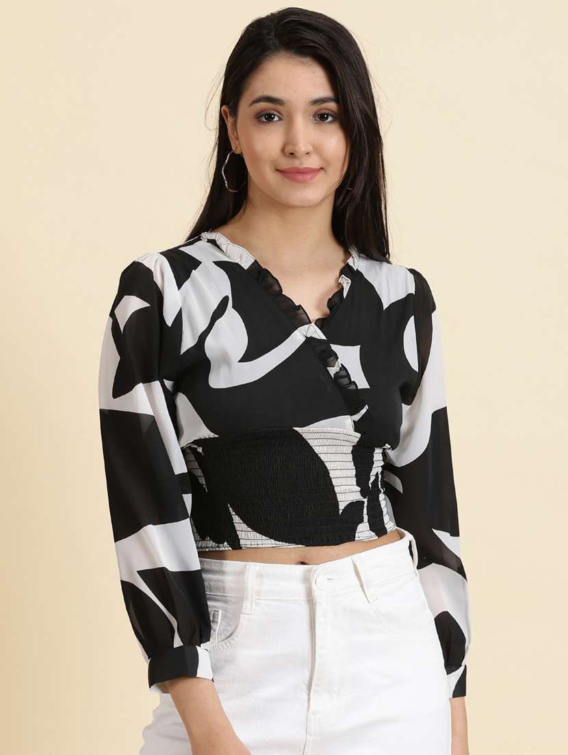 women's crop overlap neck top - 19699170 -  Zoom Image - 0