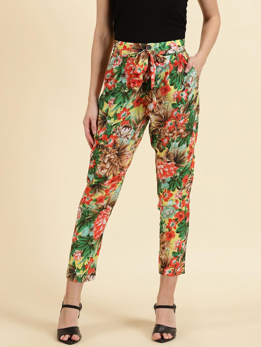floral print pleated trouser with waist belt - 19699182 -  Zoom Image - 0