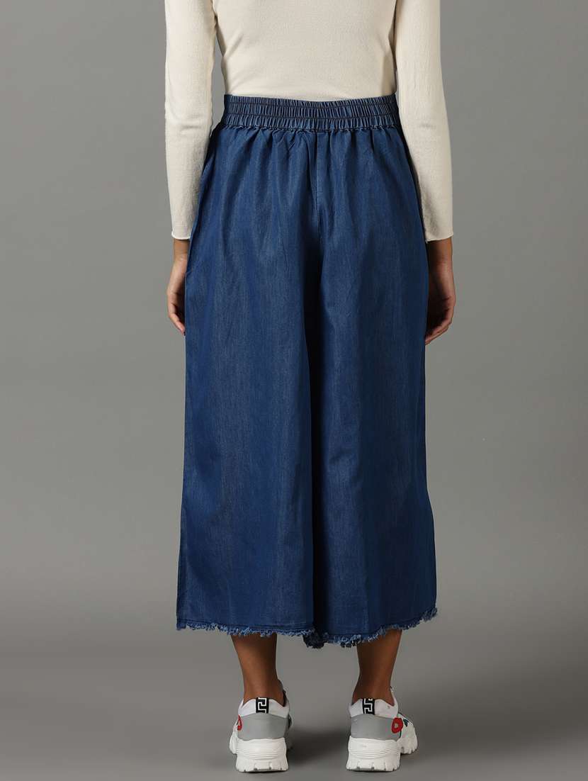 blue solid wide leg trouser - 19699183 - Standard Image - 3