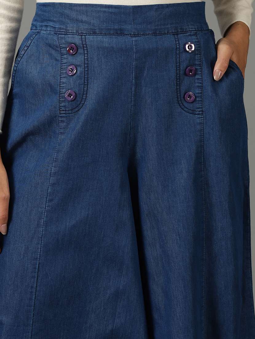 blue solid wide leg trouser - 19699183 - Standard Image - 5