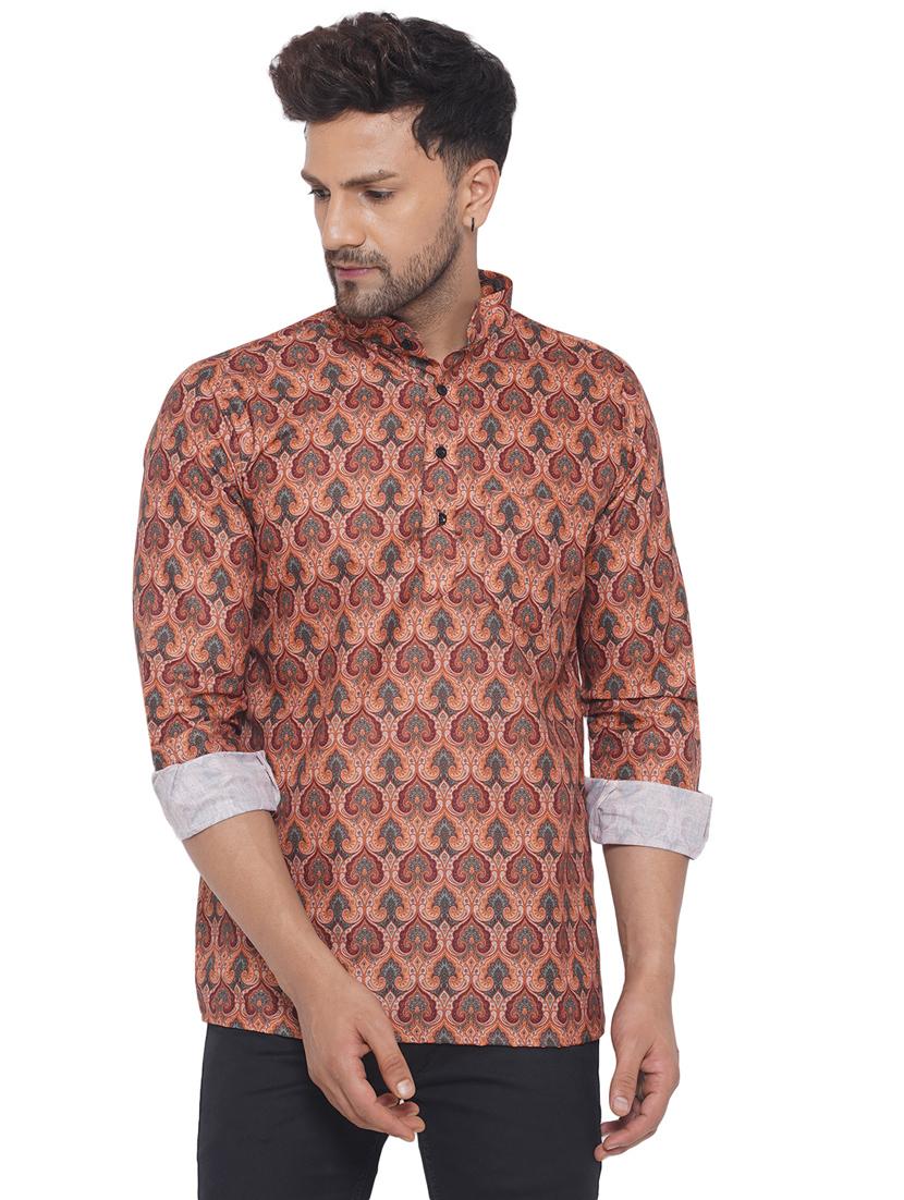 mandarin neck printed short kurta - 19699223 - Zoom Image - 0