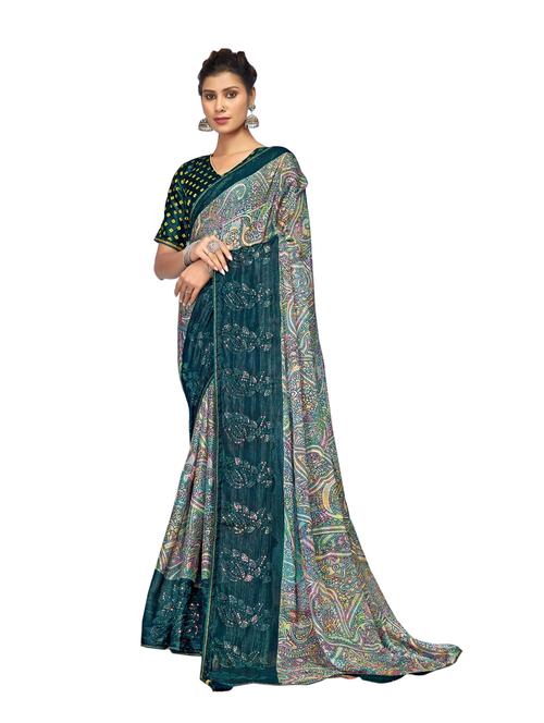 abstract print woven saree with blouse - 19700007 - Standard Image - 0