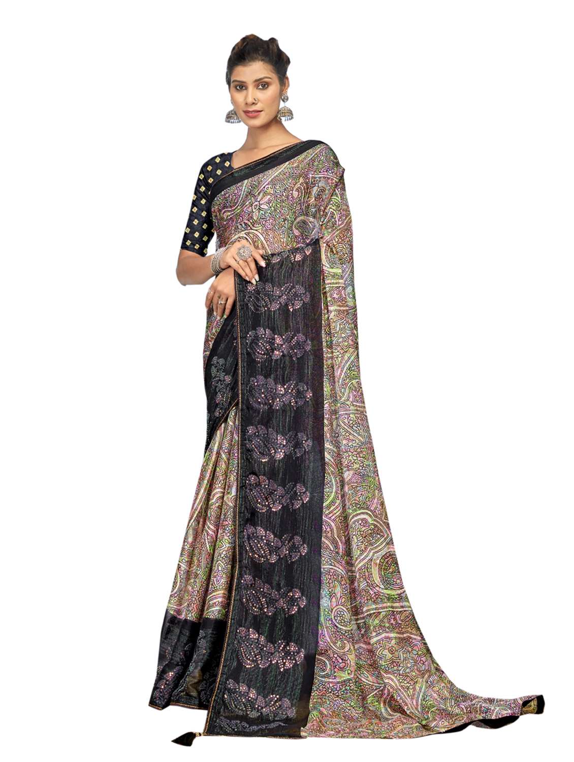 abstract print woven saree with blouse - 19700009 - Zoom Image - 0
