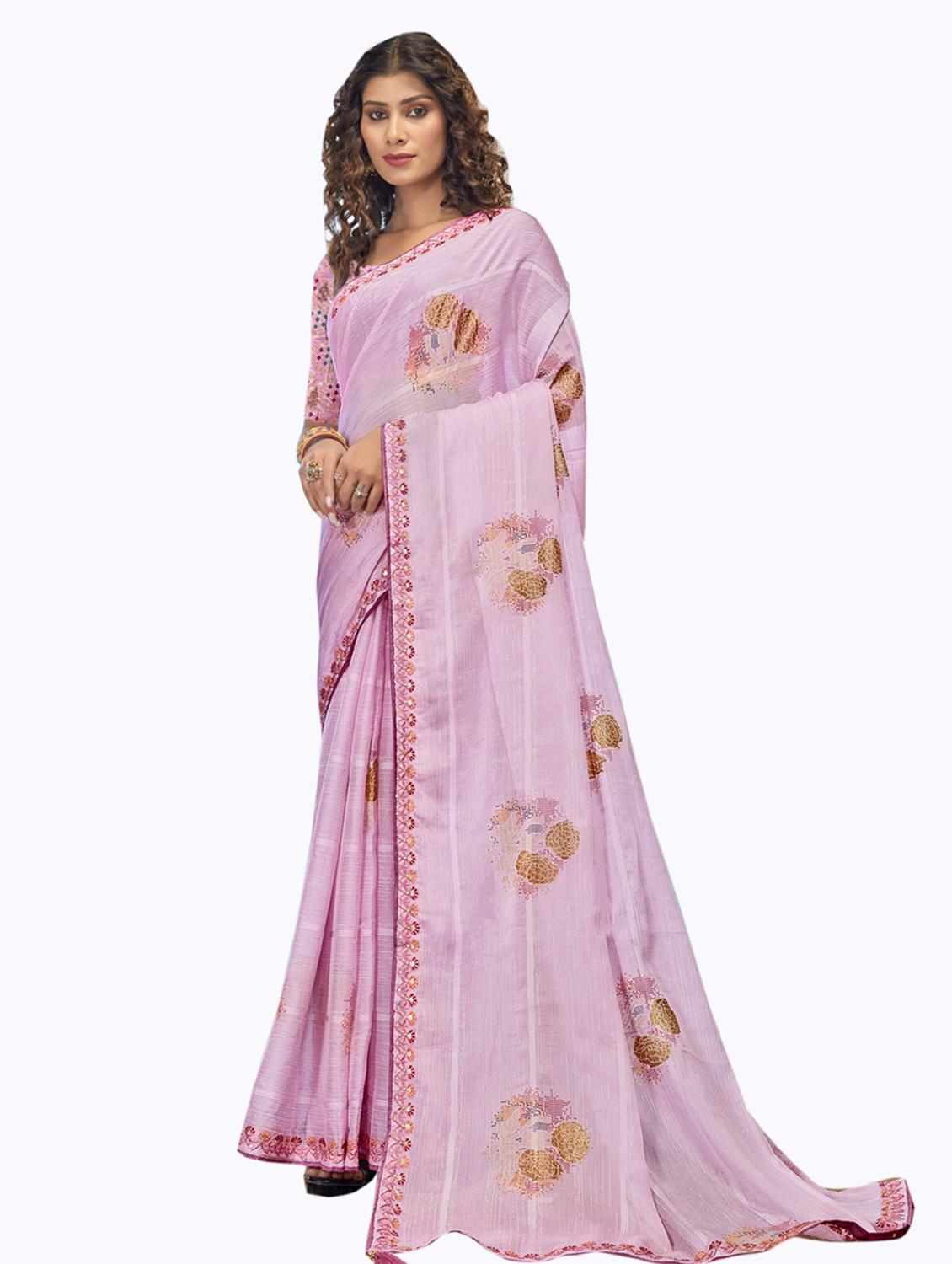 floral print woven saree with blouse - 19700017 - Zoom Image - 0