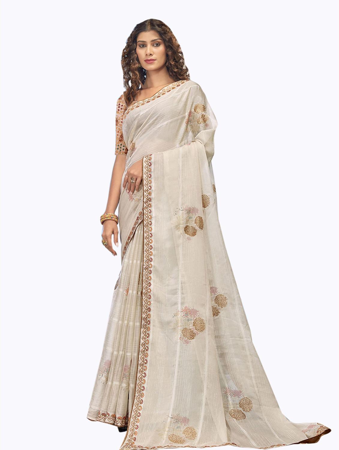 floral print woven saree with blouse - 19700018 -  Zoom Image - 0
