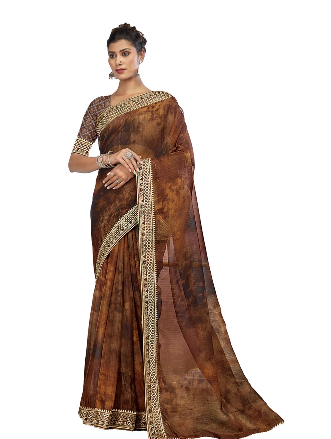women's tie & dye brown colored saree with blouse - 19700070 - Zoom Image - 0