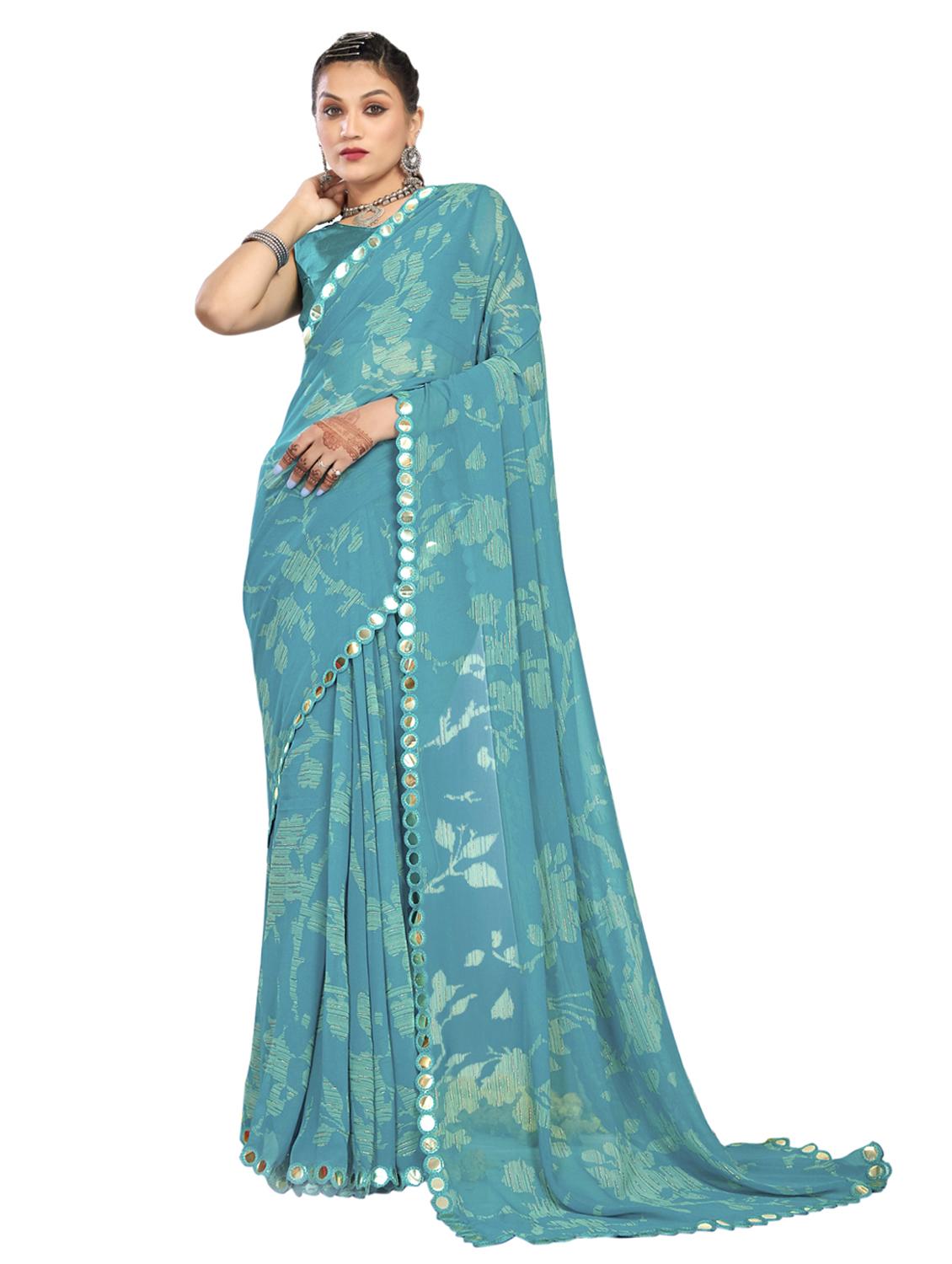 printed woven saree with blouse - 19700084 - Zoom Image - 0