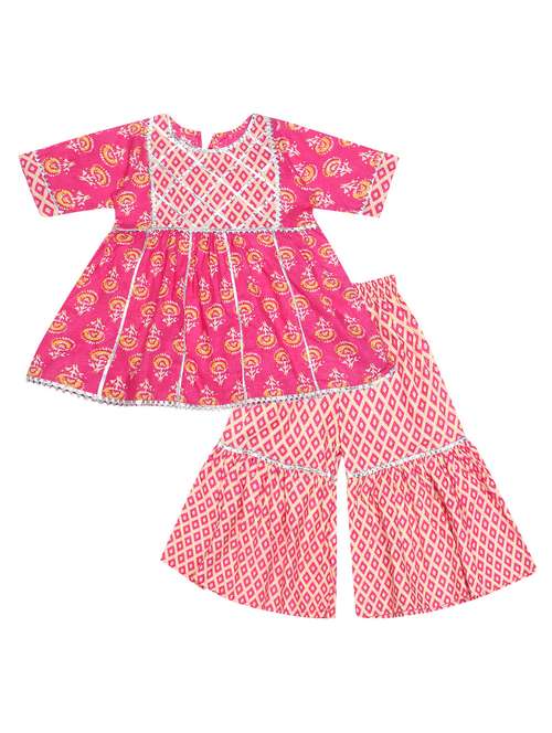 pink printed kurta sharara set - 19701260 - Standard Image - 0