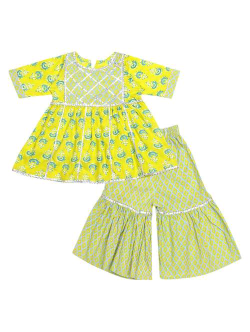 green printed kurta sharara set - 19701261 - Standard Image - 0