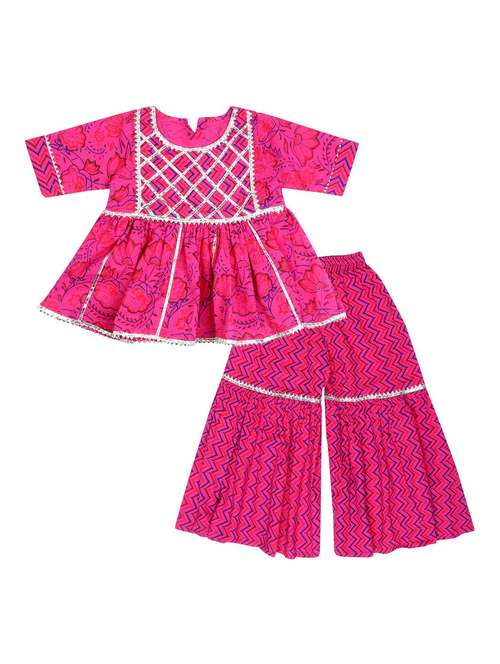 pink printed kurta sharara set - 19701266 -  Standard Image - 0