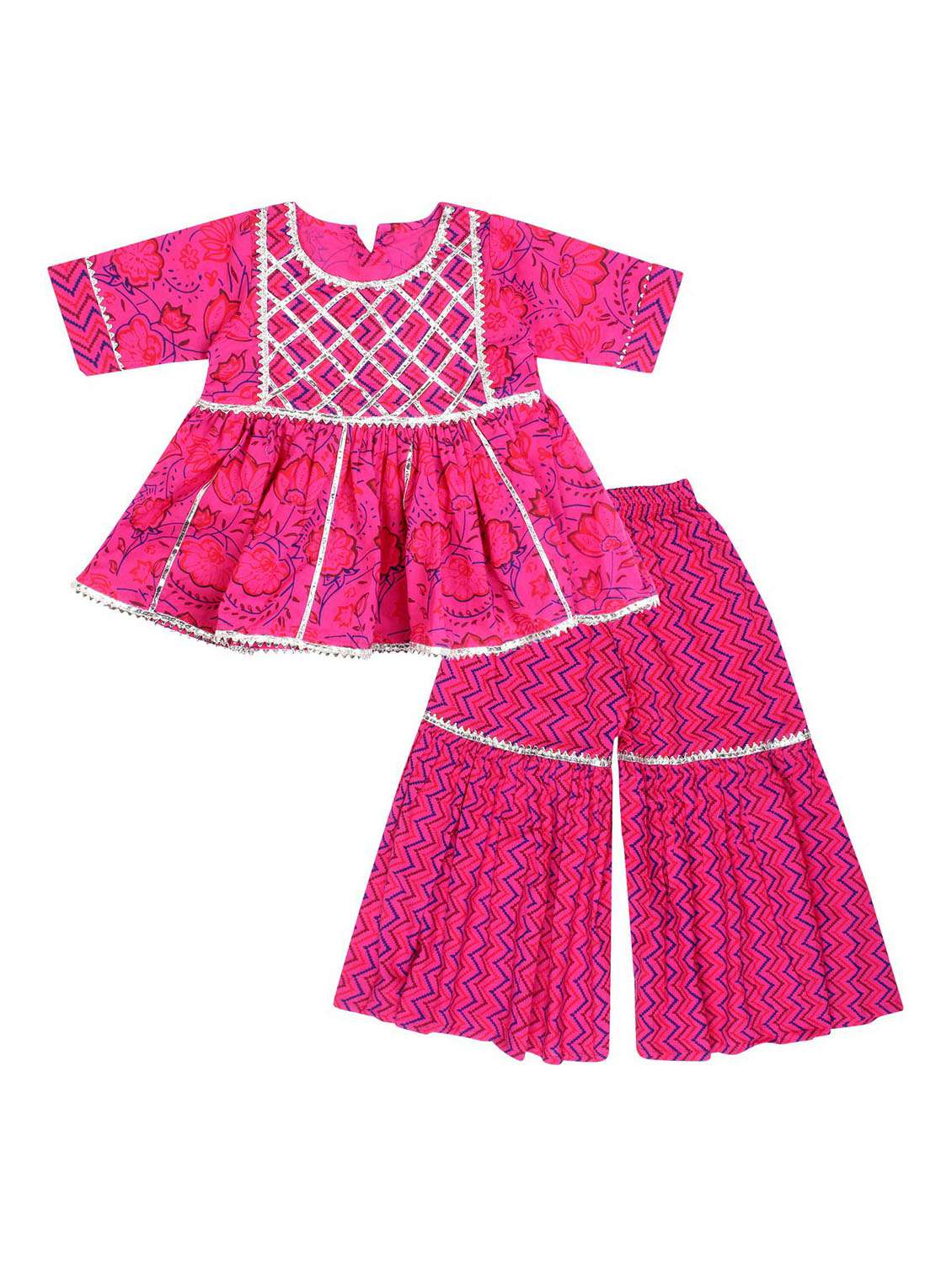 pink printed kurta sharara set - 19701266 -  Zoom Image - 0