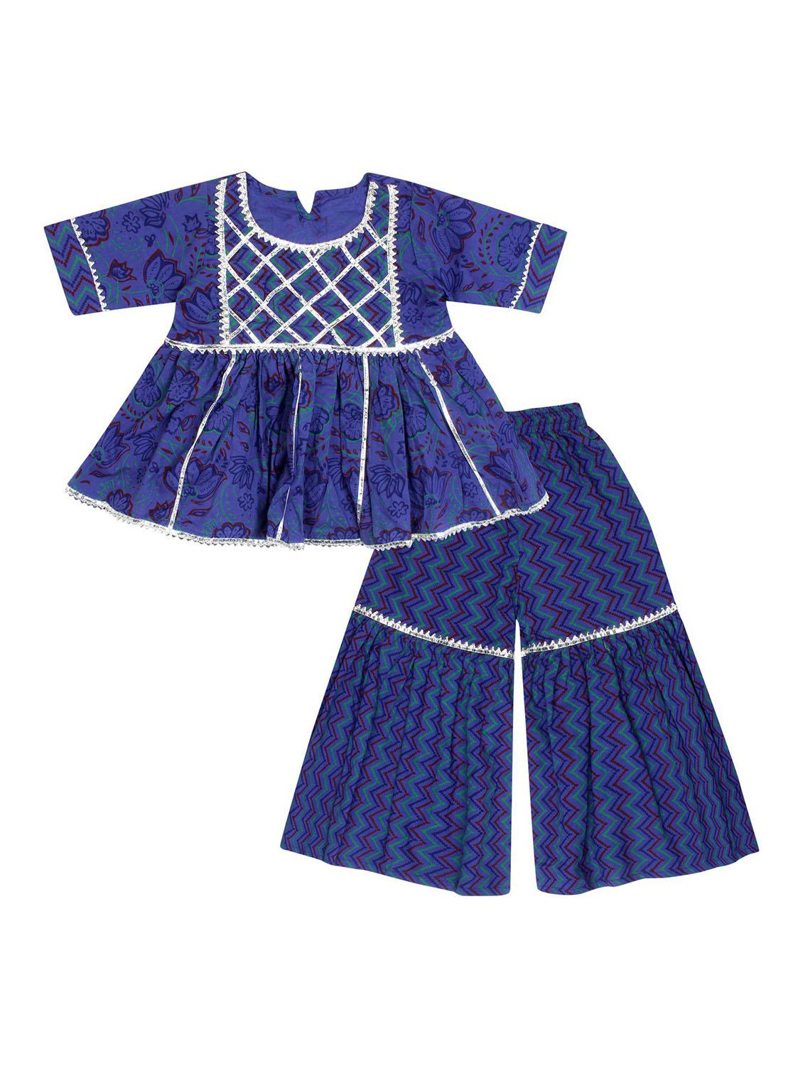 dark blue printed kurta sharara set - 19701267 - Zoom Image - 0