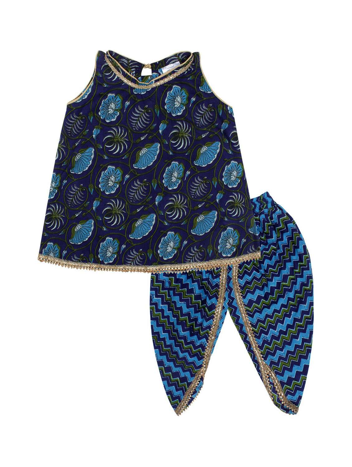 dark blue printed kurta salwar set 