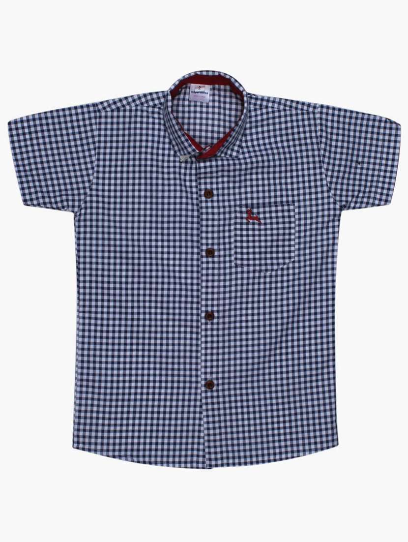 boys navy blue check shirt
