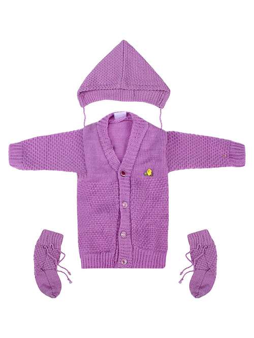 boy purple cardigan with cap and socks set - 19701359 -  Standard Image - 0