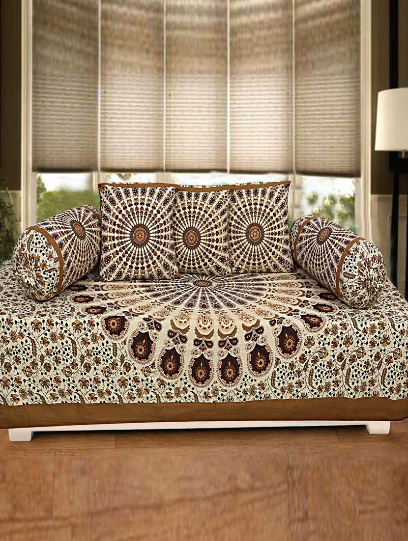 indhome life multicolor pure cotton set of 6 pcs jaipuri traditional pattern diwan set - 19701373 -  Zoom Image - 0
