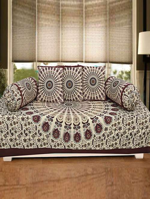 indhome life multicolor pure cotton set of 6 pcs jaipuri traditional pattern diwan set - 19701375 -  Standard Image - 0