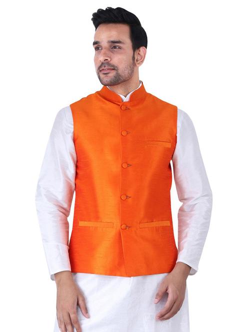 orange silk nehru jacket - 19702571 - Standard Image - 0