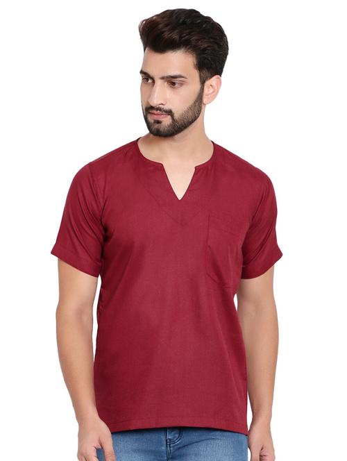 notched neck solid short kurta - 19702629 -  Standard Image - 0