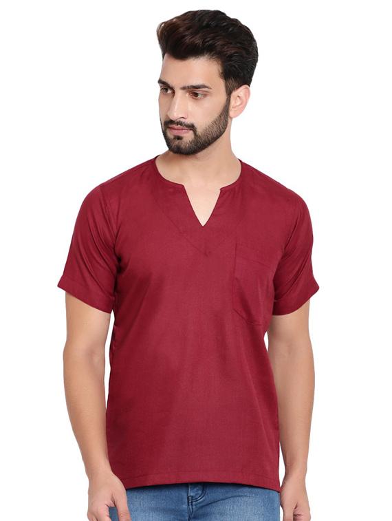 notched neck solid short kurta - 19702629 -  Zoom Image - 0