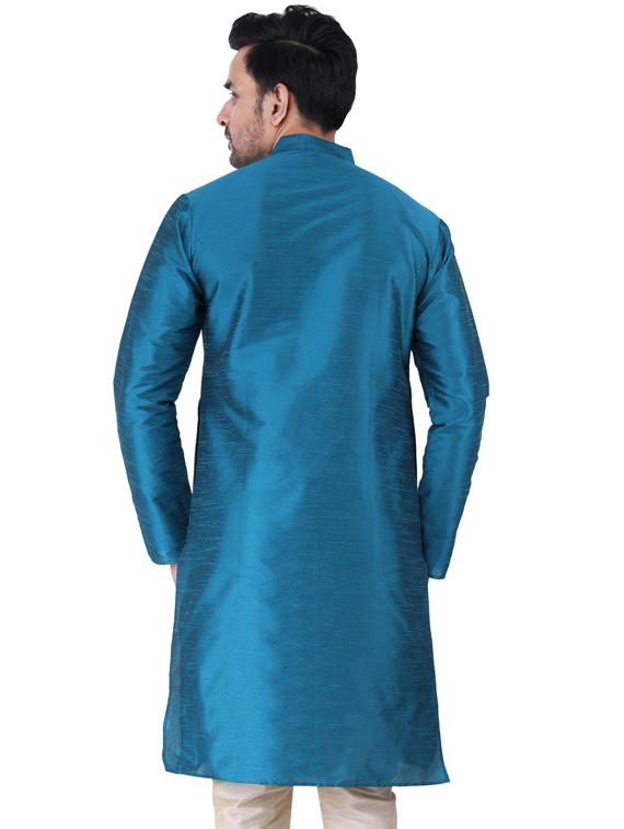 blue solid kurta pyjama set - 19702783 - Standard Image - 3