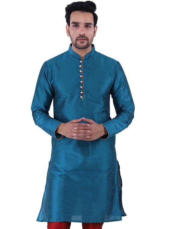 blue solid kurta pyjama set - 19702807 - Zoom Image - 0
