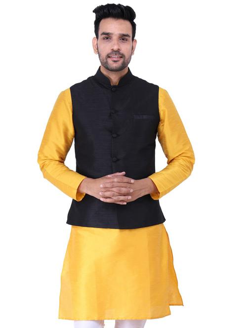 multi colored solid kurta pyjama with nehru jacket - 19702832 - Standard Image - 0