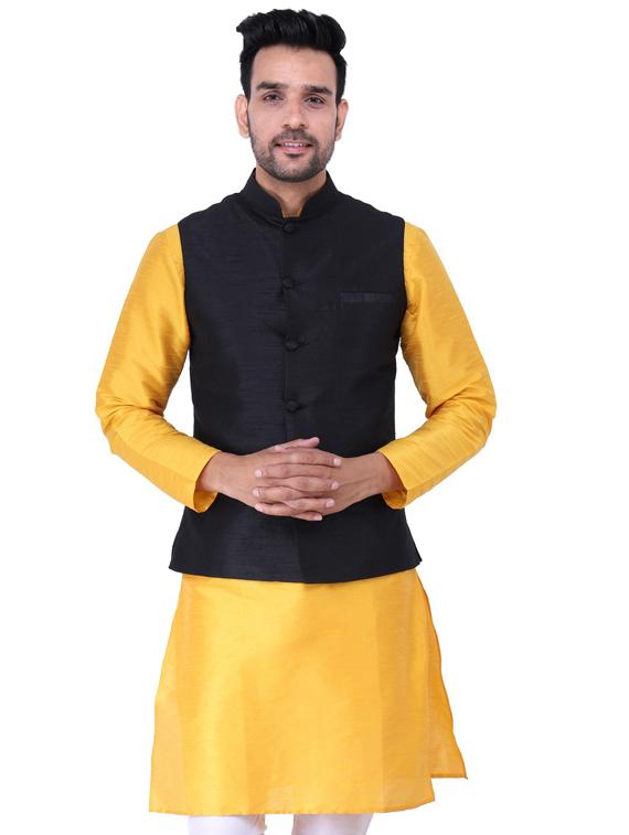 multi colored solid kurta pyjama with nehru jacket - 19702832 - Zoom Image - 0