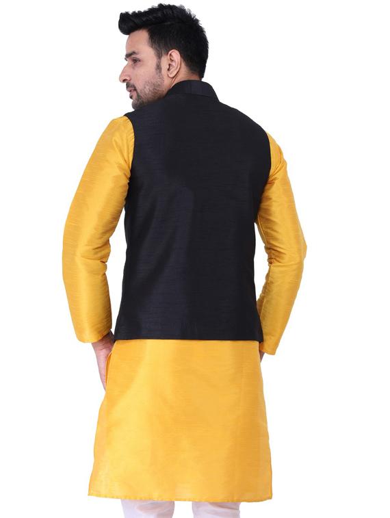 multi colored solid kurta pyjama with nehru jacket - 19702832 - Standard Image - 3