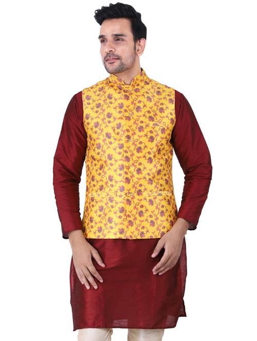 multi colored printed kurta pyjama with nehru jacket - 19702843 - Standard Image - 0