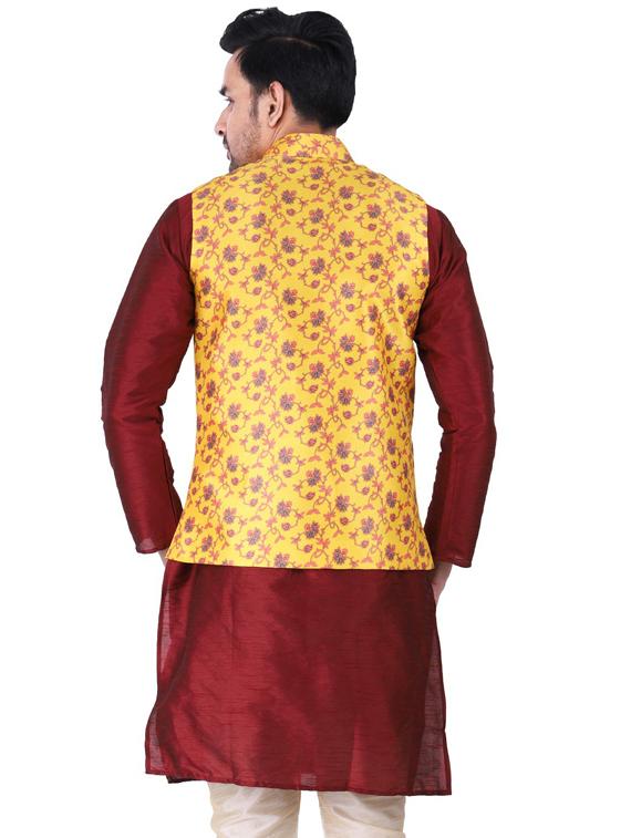 multi colored printed kurta pyjama with nehru jacket - 19702843 - Standard Image - 3