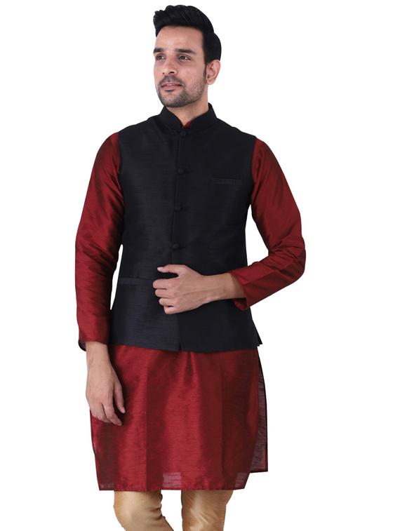 multi colored solid kurta pyjama with nehru jacket - 19702847 - Zoom Image - 0