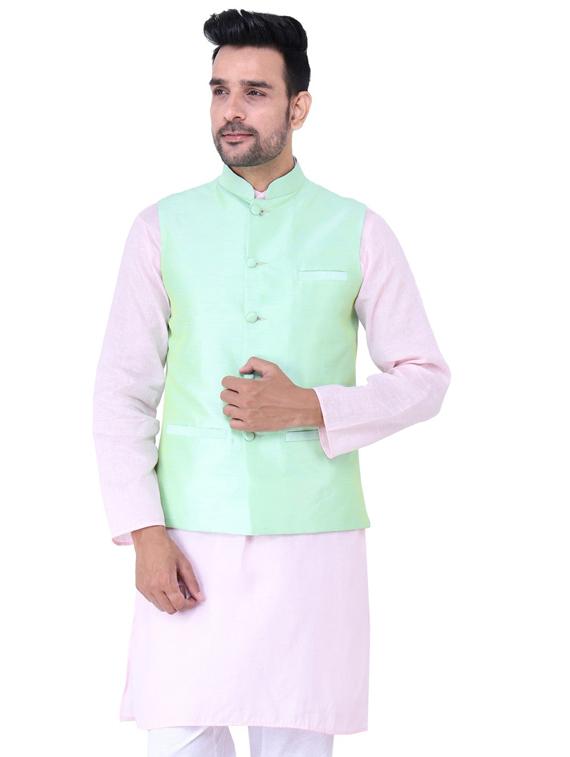 multi colored solid kurta pyjama with nehru jacket - 19702857 - Zoom Image - 0