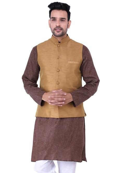 multi colored solid kurta pyjama with nehru jacket - 19702862 - Standard Image - 0